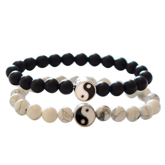 Fashion Classic Round Yin Yang Beads Unisex Bracelet Lovers Couple Jewelry Gift