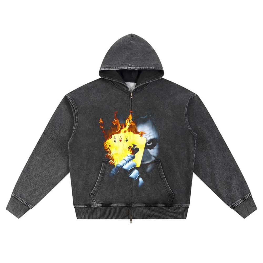DTG Print Knitted Denim Zip-Up Hoodie Copy of JOKER 4 ASES Brother Print Zipper Hoodies