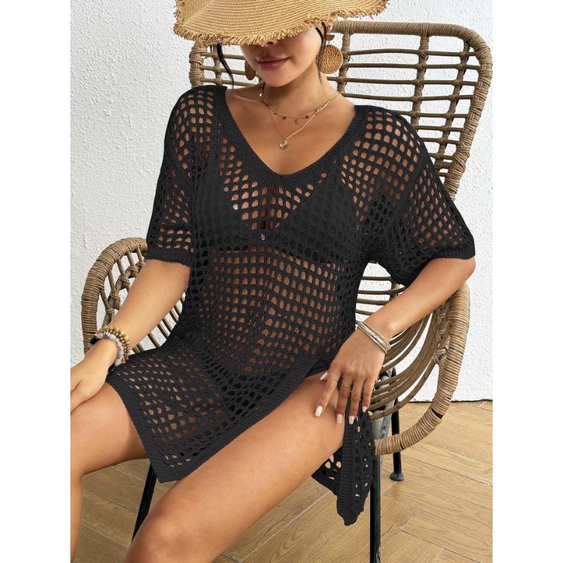 Bluză Rochie Bikini Tricotată de Vară Nouă pentru Femei cu Decolteu în V și Decupaj Deschis