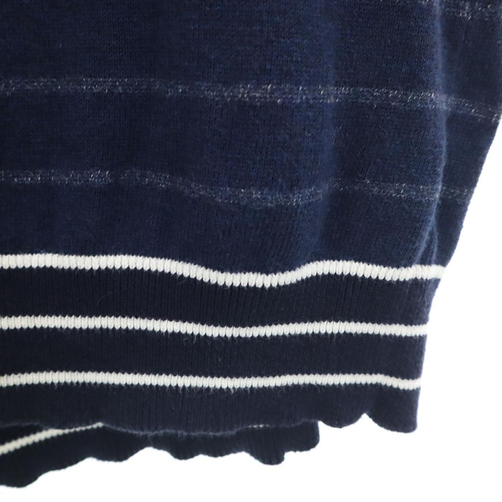 LACOSTE Border Pattern Long sleeve knit Zip jacket M Navy Men's Used