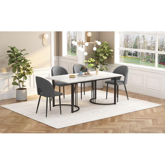 Dining Room Set - MUVOE - 140 X 80 Cm - 4 Velvet Chairs - Adjustable Feet - White MDF