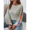 Autumn Winter Round Neck Crochet Casual Fashion Pullover Knitting Top Women Patchwork Loose All-match Sweater