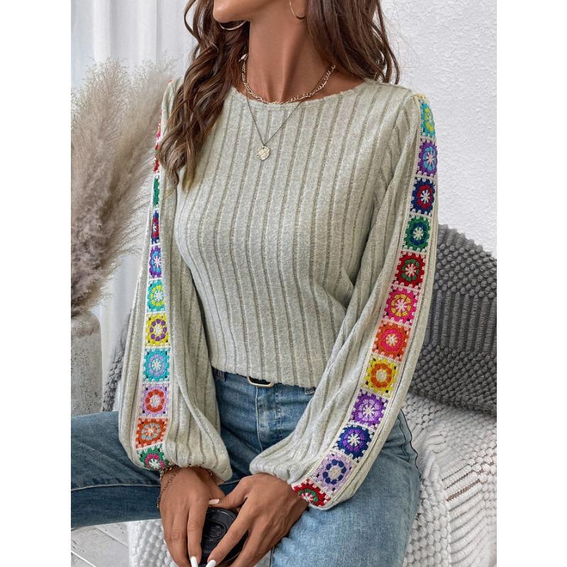 Autumn Winter Round Neck Crochet Casual Fashion Pullover Knitting Top Women Patchwork Loose All-match Sweater