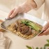 Light Gray Pure Titanium Rectangle Dinner Plate,Heat-Resistant Home Steak Plate Dinner Dishes Grill Tray Tableware,Kitchenware