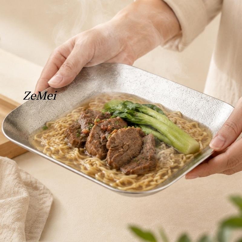 Light Gray Pure Titanium Rectangle Dinner Plate,Heat-Resistant Home Steak Plate Dinner Dishes Grill Tray Tableware,Kitchenware