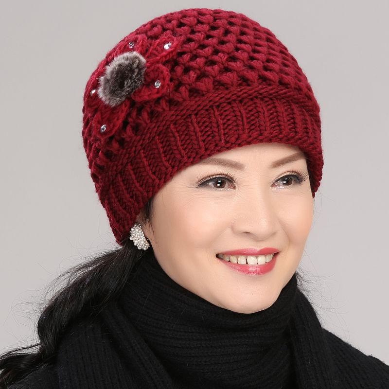 Middle-aged and Elderly Hat Female Winter Elderly Warm Grandma Hat Autumn Winter Mother Hat Old Lady Thickened Wool Hat
