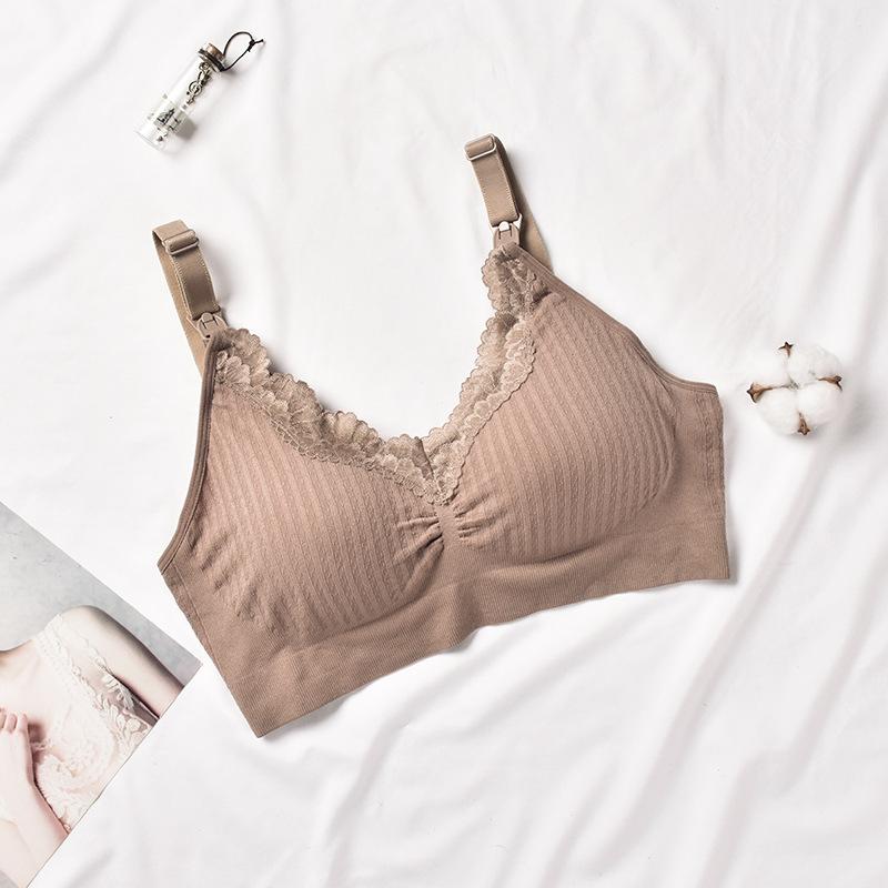 

New Lace Seamless Nursing Bra, Integrated Non-Slip Breast Pads Soft Comfortable Maternity Breastfeeding Underwear XL темно-коричневого кольору