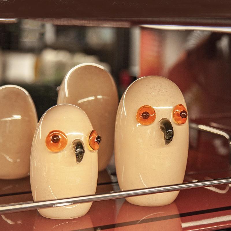 Glass Craft Cartoon Owl Artificial Animal Sculpture Abstract Bird Glassware Decorative Figurines Home Decoration Accessories