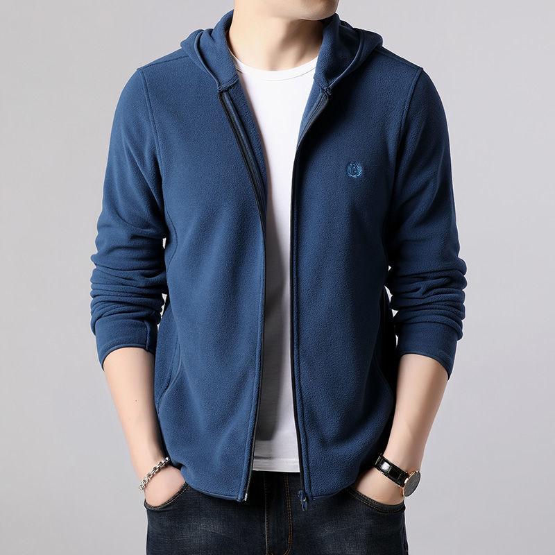 Spring and Autumn Coat Men's Fleece Thickened Thermal Jacket Stand-up Collar Casual