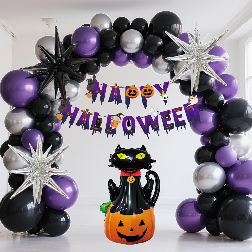 12in Latex Halloween Balloons Kit Orange Black Purple Garland Decor Spooky Banner Party Scene Setter Haunt Ready