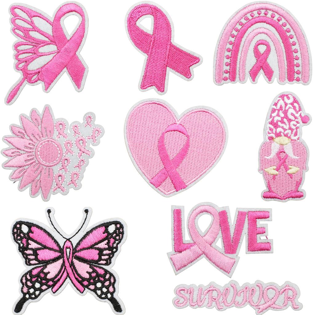 Health Day Embroidery Sticker Caring For Women Zhang Zai Computer Embroidery Label Clothes Bag Decoration Pink Ribbon Patch Sticker