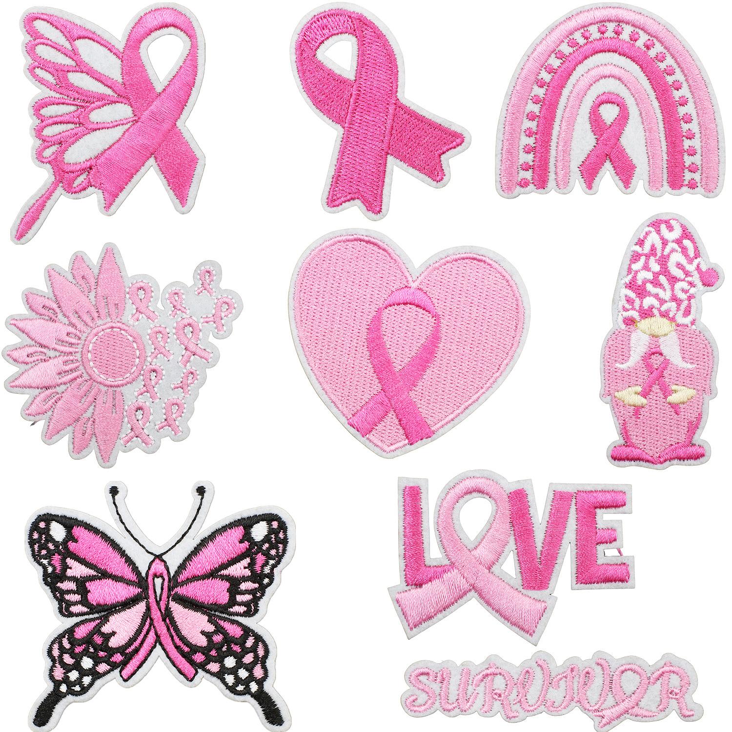 Caring For Women Embroidery Cloth Sticker Pink Ribbon Health Day Patch Sticker Clothes Decoration Computer Embroidery Sticker Love Health A set of 9 pieces