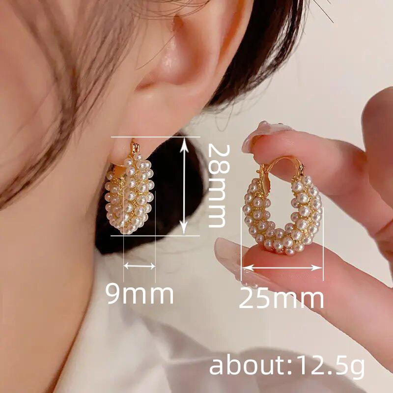 French retro pearl flower basket earrings, Korean Mori sweet ring, light luxury niche design fashion