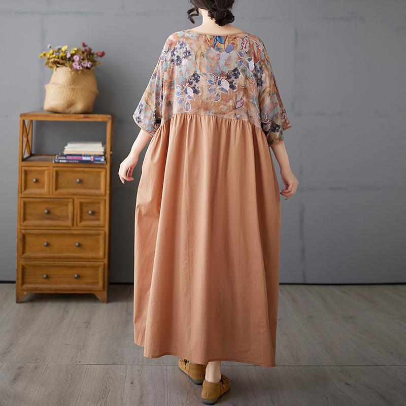 Dimanaf 2025 Summer Plus Size Dress Women Casual Linen Dress Loose Basic Floral Long Vintage Dress Maxi