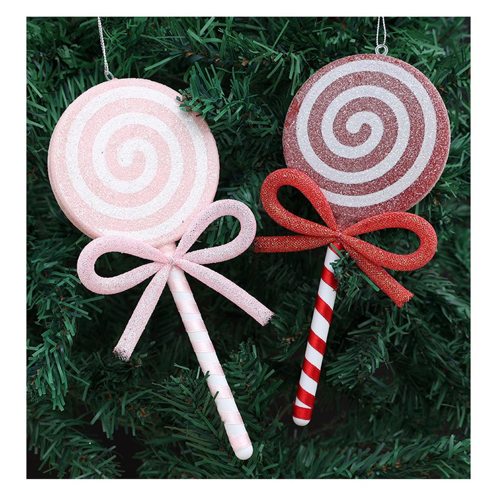 Christmas Red Lollipop Ornament With Pink Bow Candy Decor For Kids Christmas Tree Ornaments Xmas Decor