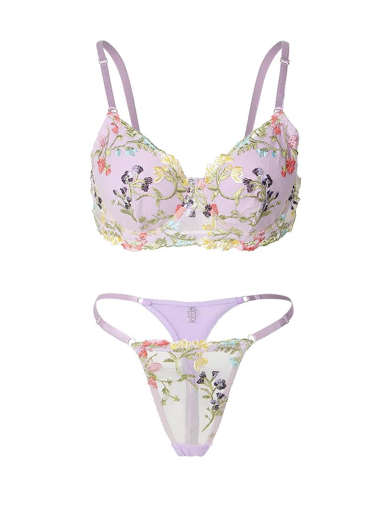 [ohyeah] Bra and Panty Set – Sexy Lingerie, Sheer Embroidered Floral Design, 3XL Plus Size, Cute and Alluring