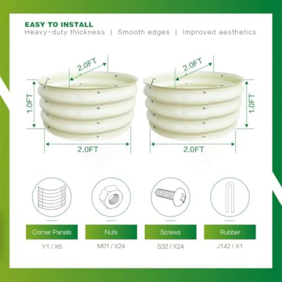 2 Pack 2x2x1FT Galvanized Round Raised Garden Bed Kit Metal Planter Boxes Outdoor with Easy Assembly Large Garden Bed for Veget