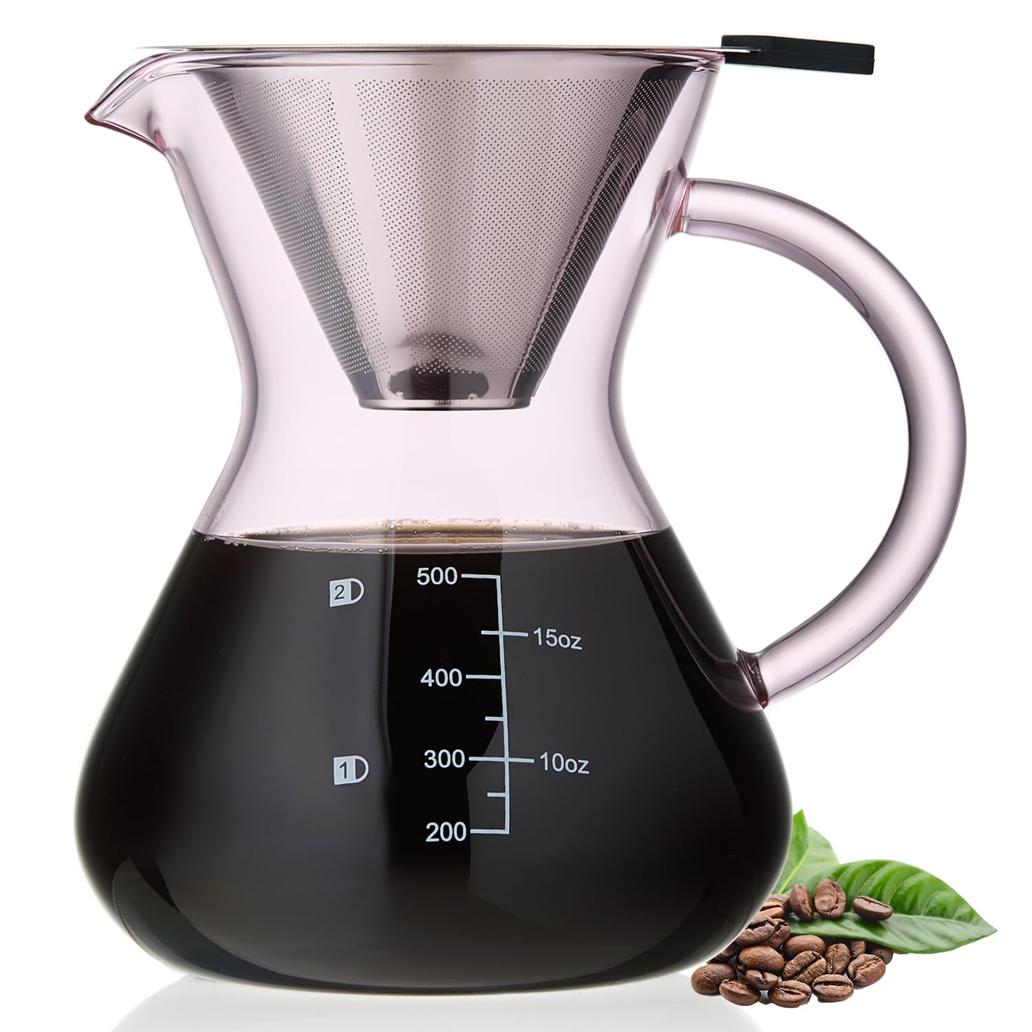 

POKALOTEA Pink Drip Coffee No Paper Coffee Filter Reusable Stainless Steel Microwave Graduations Included Server, 500ml, Required, Filter, розовый