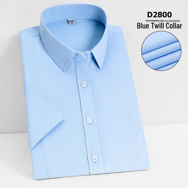 Camisa Social Feminina Slim Fit de Manga Curta - Branca com Listras Azuis, Sem Ferro, Gola V.