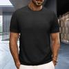 Summer Slim Fit Ribbed Elastic T-shirt Men Casual Knitted Round Neck Short Sleeves Pullover Solid Color Daily Tops Clothes