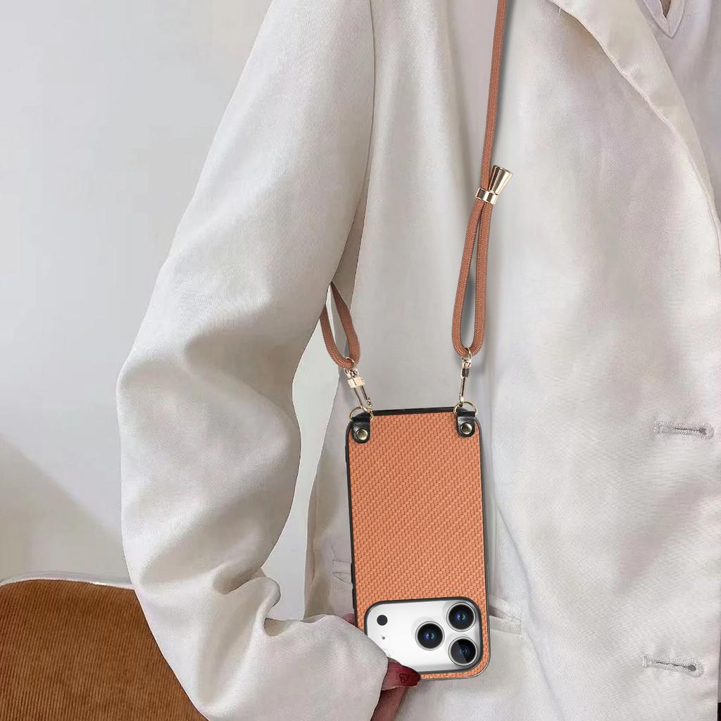 Crossbody Wallet Case mit Fasermuster für iPhone 17 Pro Max 16 Plus 15 14 13 12 16E Lange Lanyard Tasche Schultergurt Rückabdeckung
