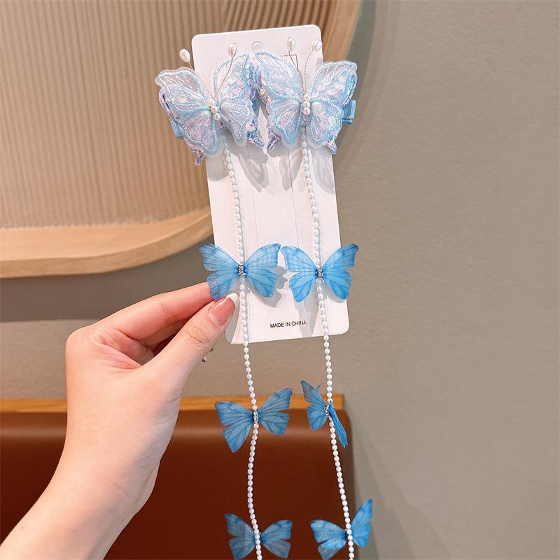 Kids Butterfly Scrunchie Hair Tie Girls Pearl Braid Chain Cute Kid's Hair Accessories Children Hairband Gift for Children's Day