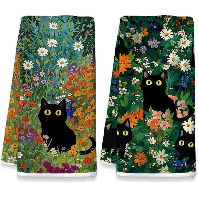 Black Cat Kitchen Dish Towels, Cat Lovers Mom Dad Lady Gifts Decorative Hand Towels for Bathroom Kitchen, Pet Lover Gifts, 16x24 Inch