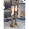 Women's 2025 Retro Rivet Suede Slimming Over-the-Knee Chunky Heel Western Cowboy Boots