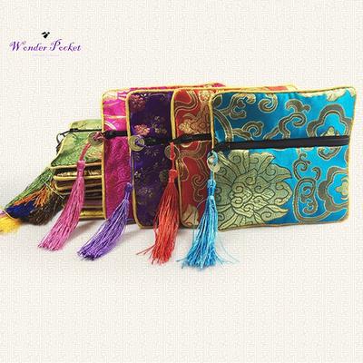 Wonder Pocket Floral Tassel Zipper Embroidery Sachet Square Bag Jewelry Lucky Storage Pouch
