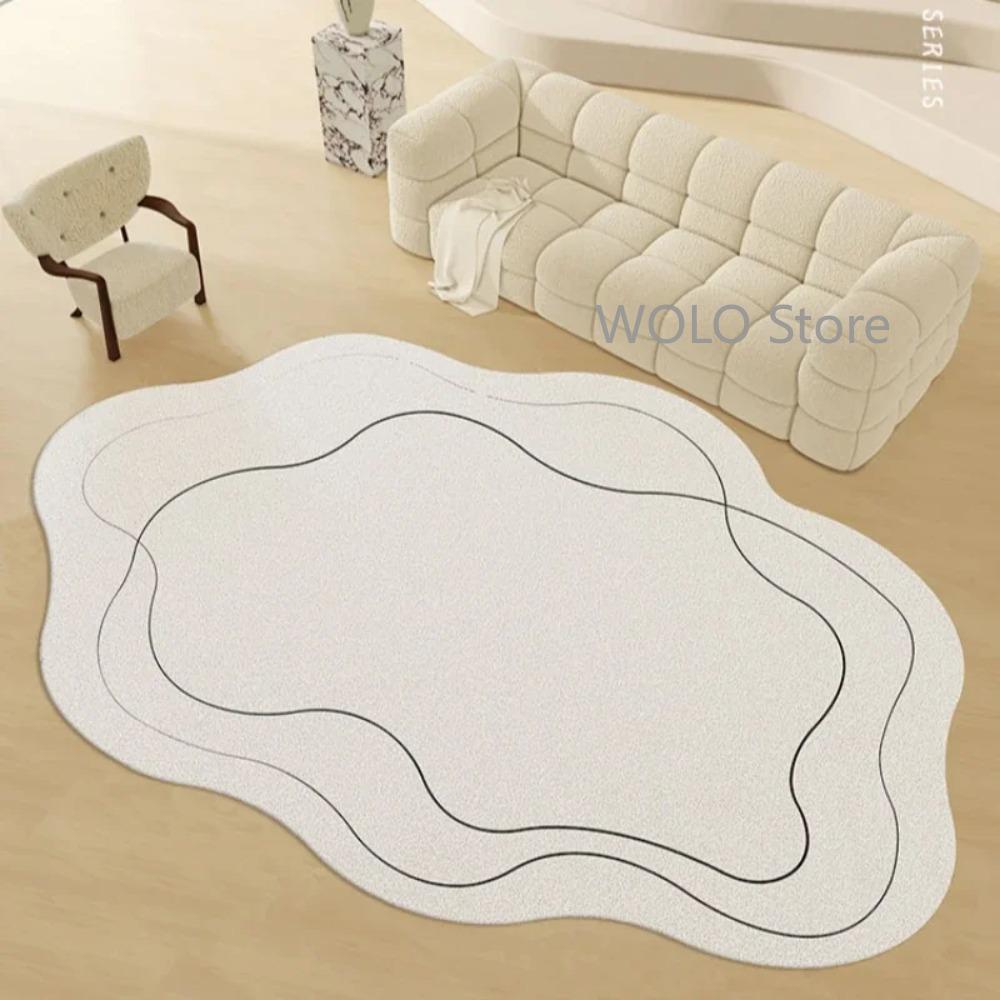 Cream Color Irregular Carpets for Living Room Ins Soft Fluffy Bedside Rugs Oval Bedroom Rug for Children Washable Big Size Mats
