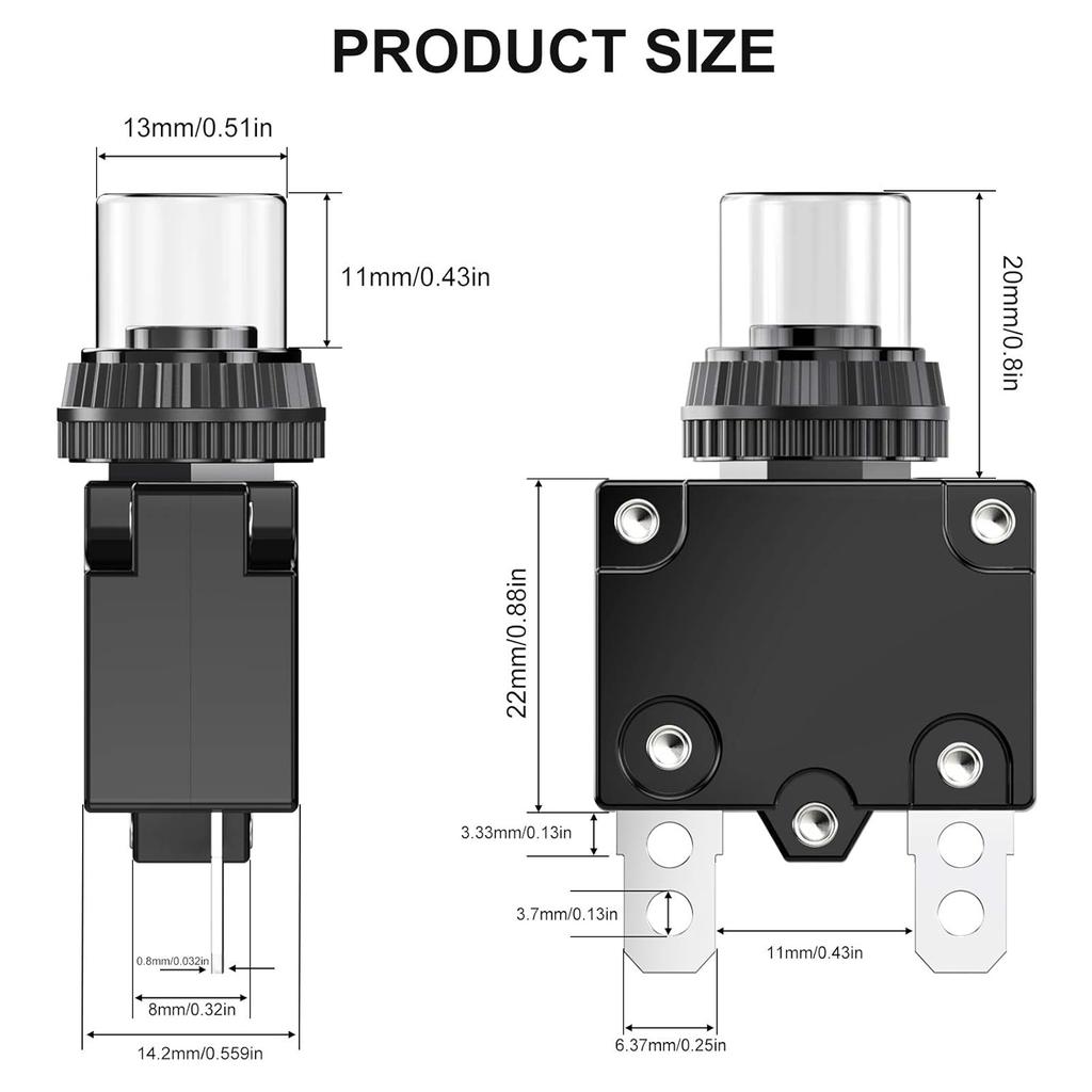 Thermal Overload Circuit Breaker 88 Series 6A 32V DC 125/250VAC 50/60Hz Push Button Circuit Breaker Reset Boot Switch and Waterproof Button