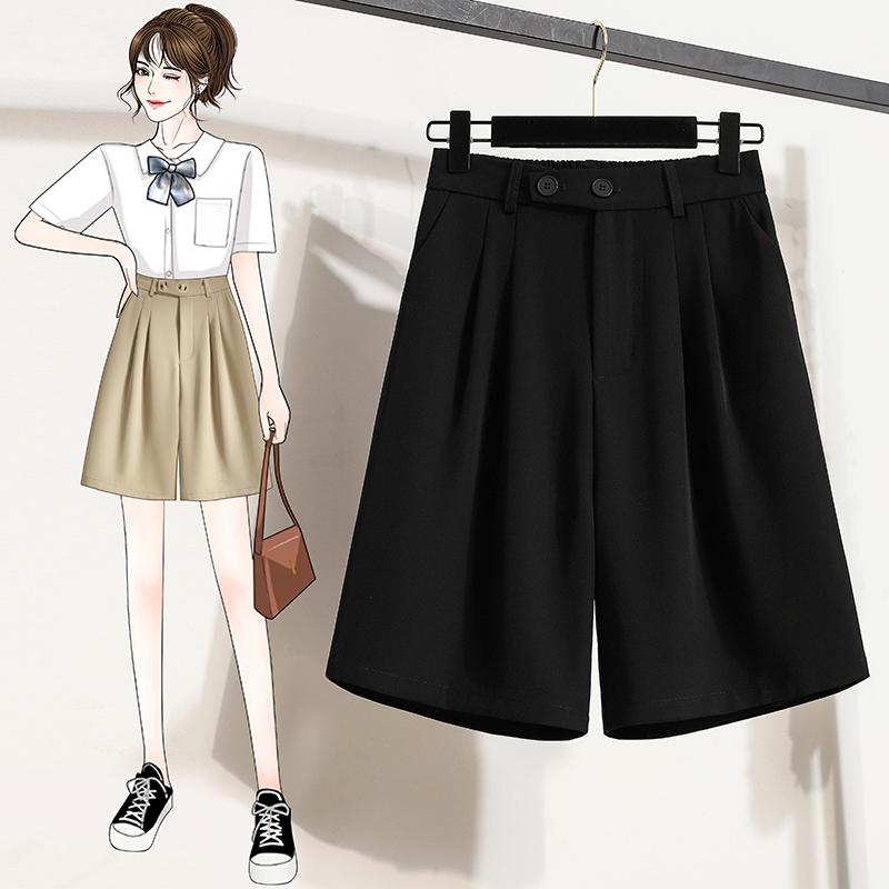 

DIMANAF 2025 Летний стиль Женские шорты Брюки Свободные С высокой талией Базовые брюки Повседневные Женские Однотонные Брюки 5XL чёрный