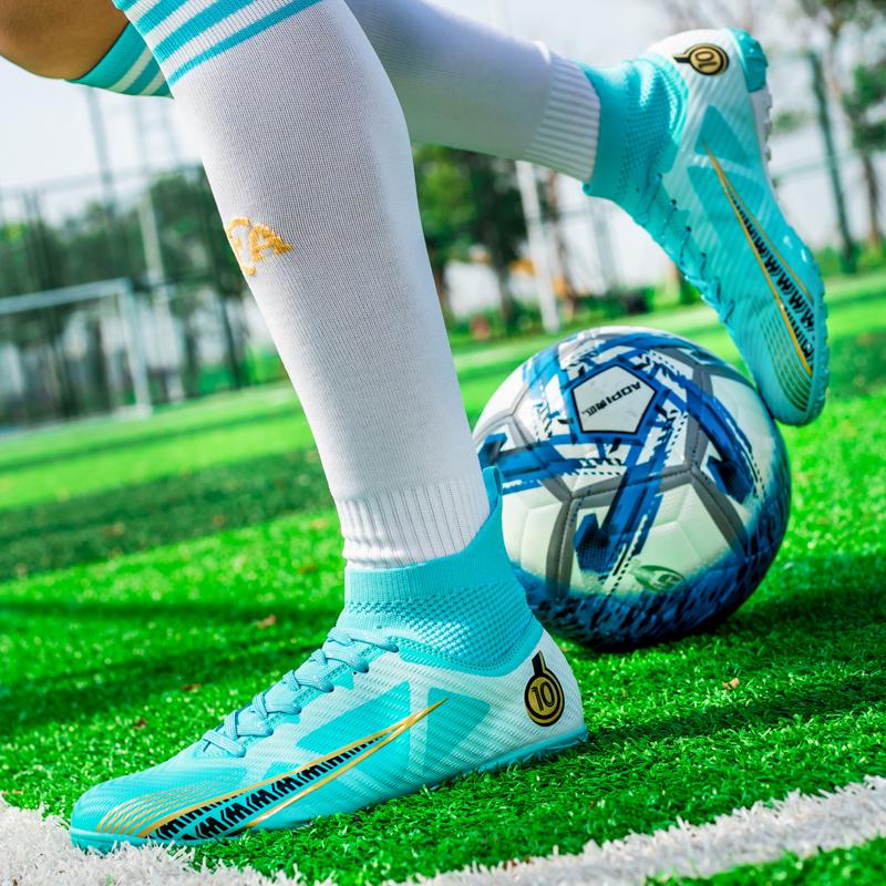 Men's Large Size High-top Football Shoes Long Nail Anti-slip TPR Artificial Lawn Children Football Boots