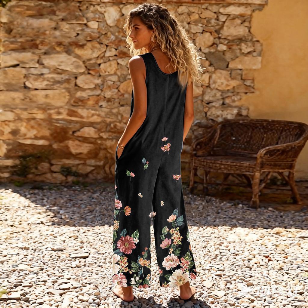Lässiger ärmelloser lockerer Jumpsuit mit Taschen und verstellbaren Trägern für Damen (lange Länge).