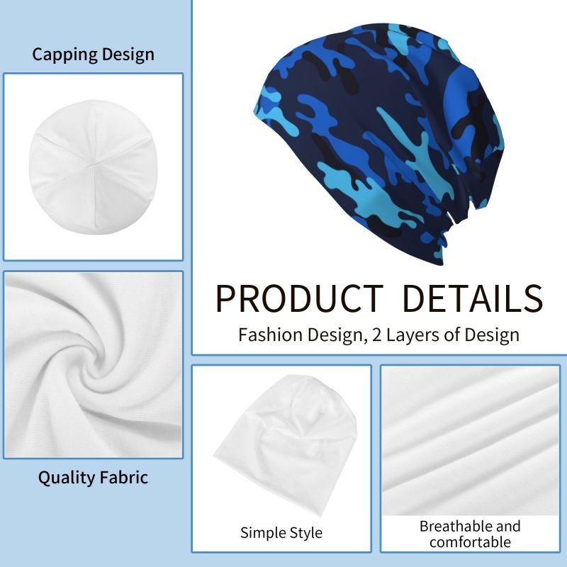 Blue Camouflage Pattern Beanie Hat Women Men Warm Bonnet Cap Adults Knitted Hat Headwear Vintage Street Skullies Beanies
