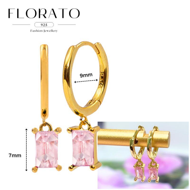 Luxurious Geometry 925 Silver Ear Needle Pink Series Zircon Pendant Hoop Earrings Sweet Fashion Wedding Jewelry Gifts