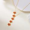 Luxury Red Zircon Maple Leaf Bracelet Necklace Set For Women Korean Earrings Stud Clavicle Chain Necklace Party Jewelry Set