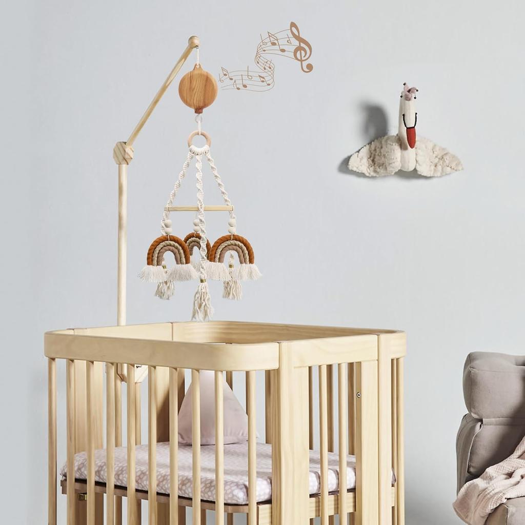 Babyrasselspielzeug 0-12 Monate Weißes drehbares Mobile am Bett Musikalisches Mobile für Neugeborene Bettglocke Spielzeughalter Halterung Baby Spielzeug für Jungen Mädchen