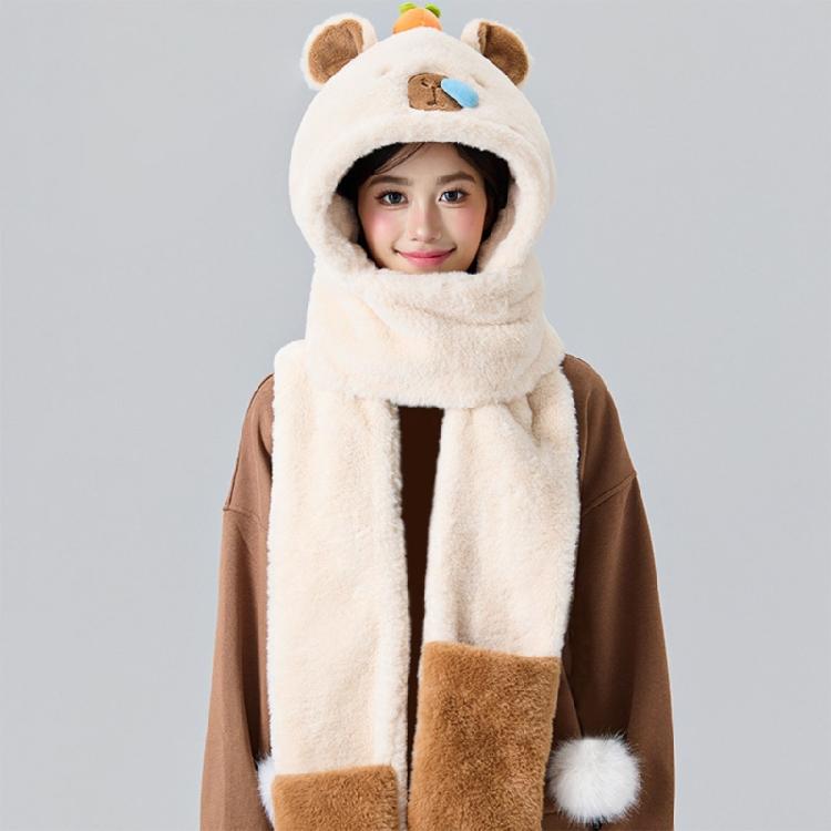 Furry Capybara Hat for Cycling and Running Sport Thicken Capybara Gloves Thick