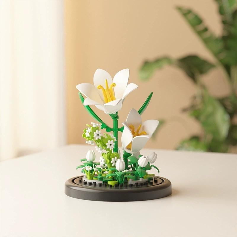 DIY MOC Flower Arrangement Dust Cover Tulip Rose Sunflower Plants Succulents Gardens Building Blocks Model Kids Sets Kits Toys
