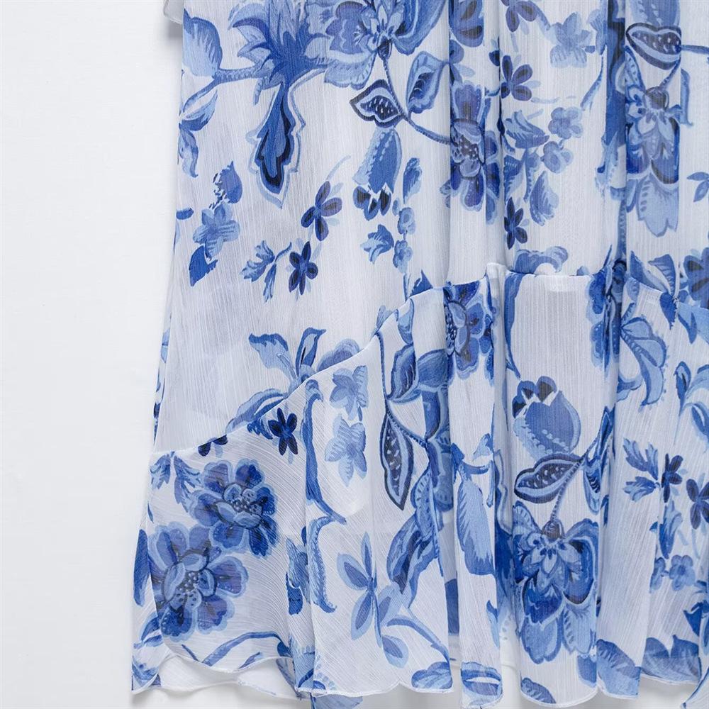 Spring/Summer 2025 Women's Slim Fit V-Neck Belted Print Midi Dress