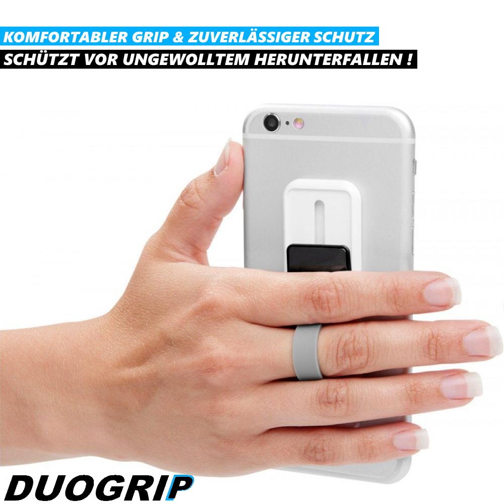 DUOGRIP Fingerhalter Handy Griff Ständer Halter Smartphone Handyständer weiß