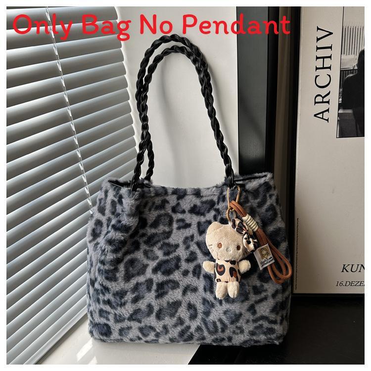 Street Style Leopard Print Plush Tote Bag With Magnetic Closure For Casual Daily Use