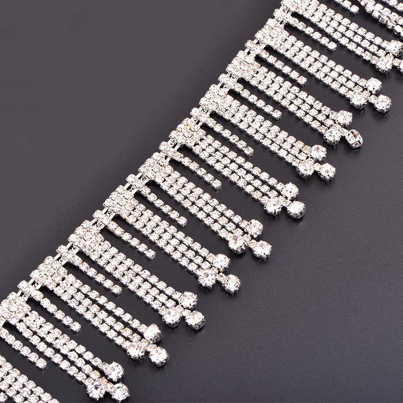 Fashion Clear Glass Rhinestone Trim Tassel Fringe Metal Strass Cup Chain Ribbon Crystal Applique Banding for Clothing Crafts