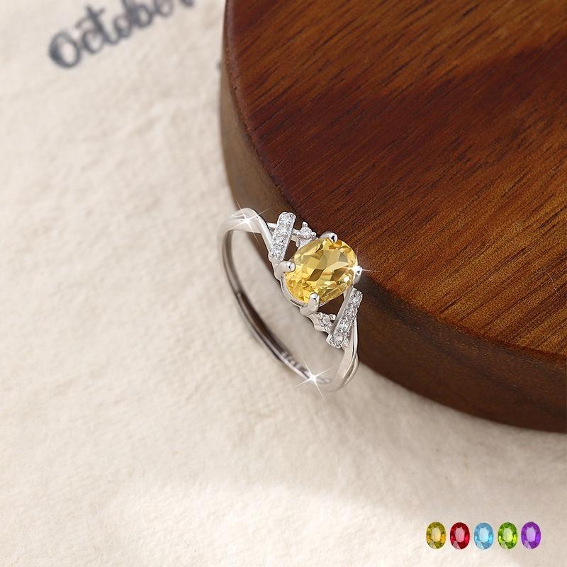 S925 Sterling Silver Ring Women's Natural Stone Crystal Ring, Niche Ins Women's European and American Cold Wind High-end Hand Jewelry Fashion Gifts