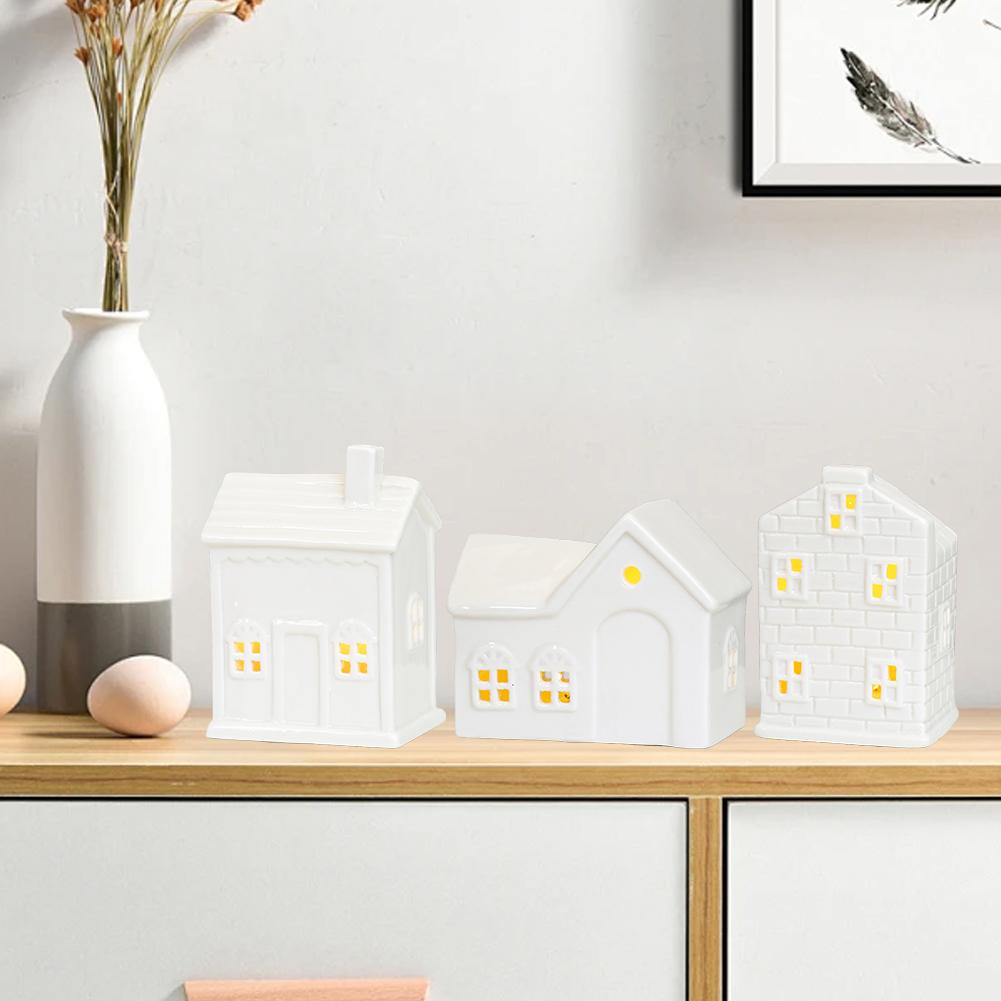 High-end Christmas Indoor Ornaments Village Lighted Ceramic Handmade Houses Xmas Holiday Farmhouse Rustic Decor For Home Table