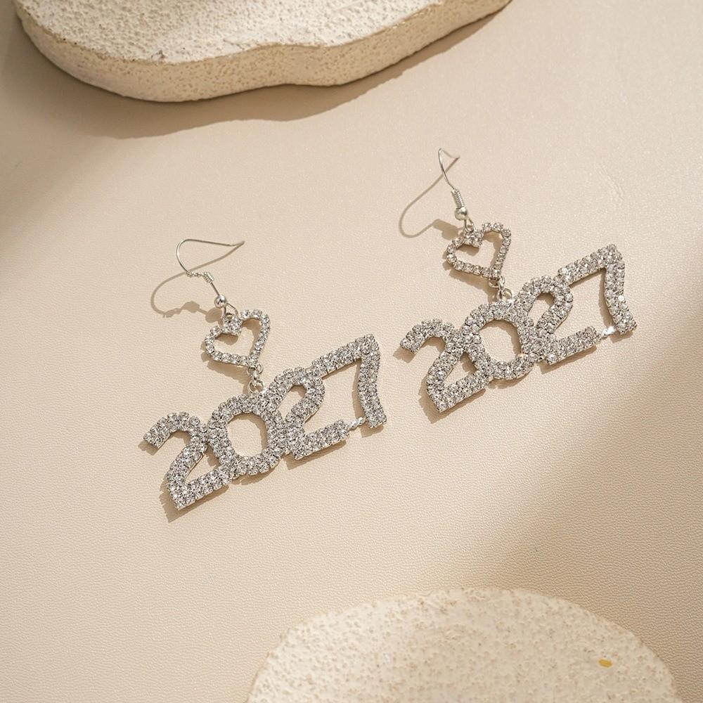 Elegant 2027 Digital Earrings Rhinestone Stud Earrings Jewelry Happy New Year Earrings Party