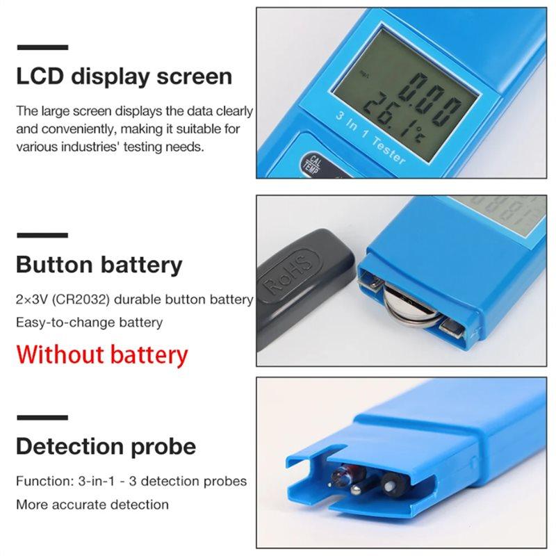 Water Quality Tester 3 In 1 Function ORP/CL/TEMP Meter LCD Digital Detector For Drinking Water Detection For Pools