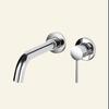 Brushed Nickel Wall-Mounted Basin Faucet with Brass Swivel Spout and Built-in Hot/Cold Controls
