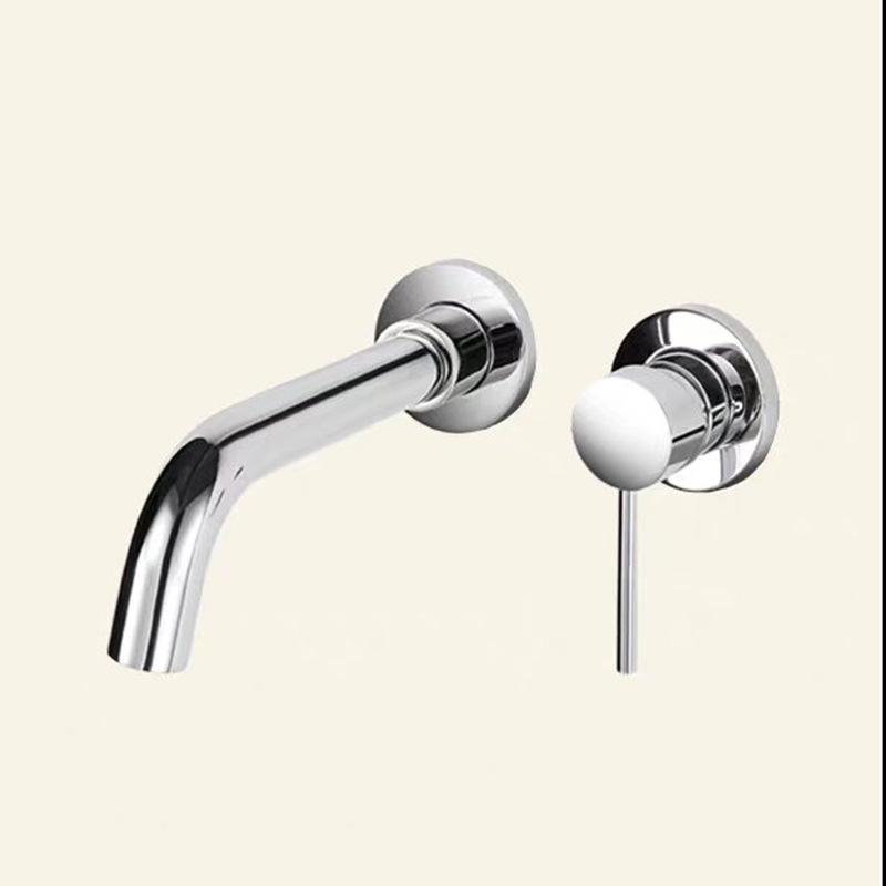 

Brushed Nickel Wall-Mounted Basin Faucet with Brass Swivel Spout and Built-in Hot/Cold Controls With Standard Concealed Box